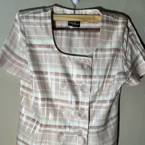 Positive Attitude 2 Piece Skirt /Jacket Pink Plaid Scoop Neck Short Sleeve Sz 16